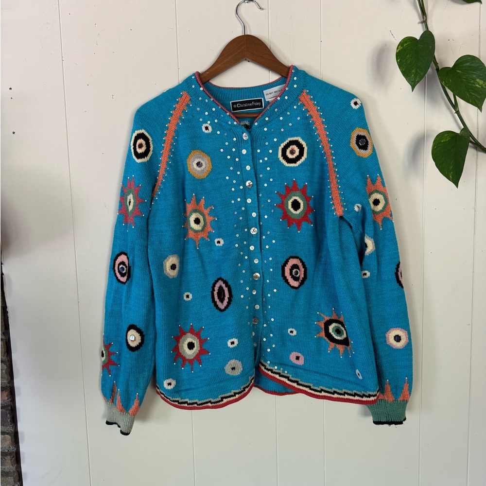 Christine Foley Women's Blue Cardigan Sweater